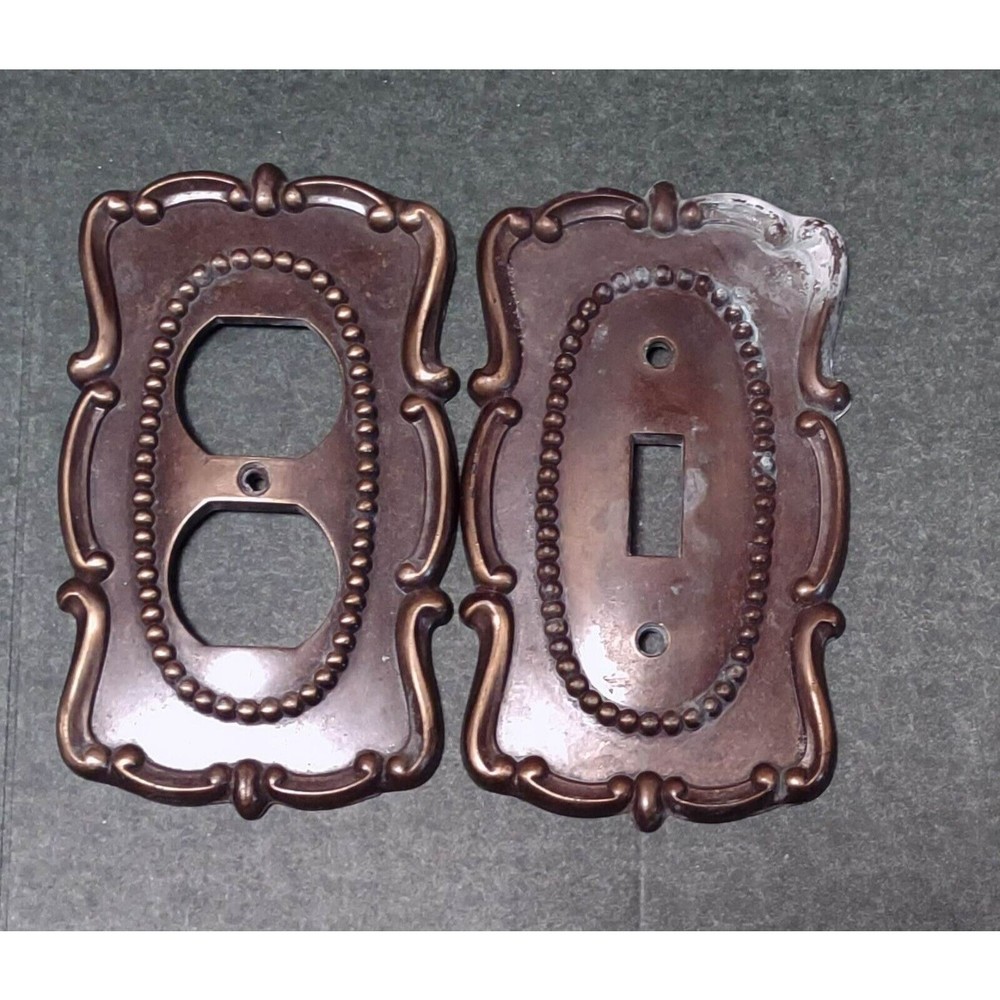 Vintage set of Brass National Lock Beaded Switch Plate and Outlet Covers